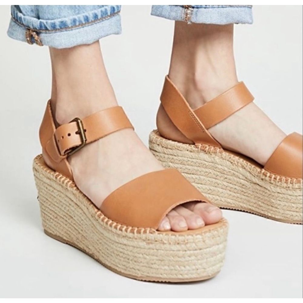 Soludos Minorca Platform Wedge Leather Espadrille Sandals Nude Women’s Size 9.5